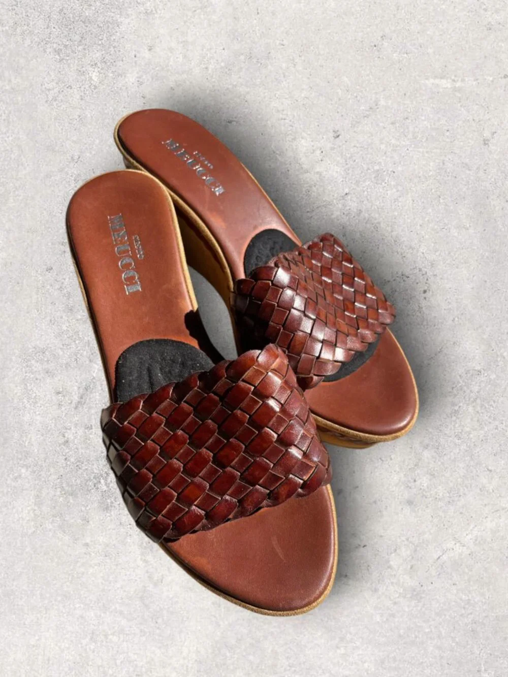 Sesto Meucci Woven Leather Wedge Slide Sandals